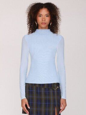 $68 Avec Les Filles Women's Mock Neck Top Sky Blue Size L NWOT